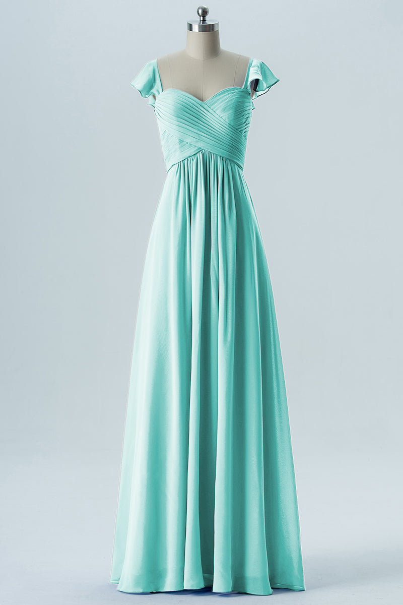Chiffon Column Sweetheart Cap Sleeves Bridesmaid Dress-B08330