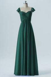 Chiffon Column Sweetheart Cap Sleeves Bridesmaid Dress-B08330