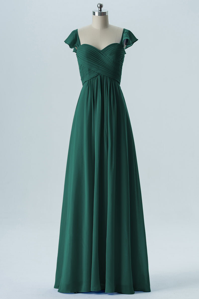 Chiffon Column Sweetheart Cap Sleeves Bridesmaid Dress-B08330