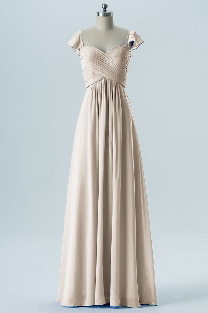 Chiffon Column Sweetheart Cap Sleeves Bridesmaid Dress-B08330