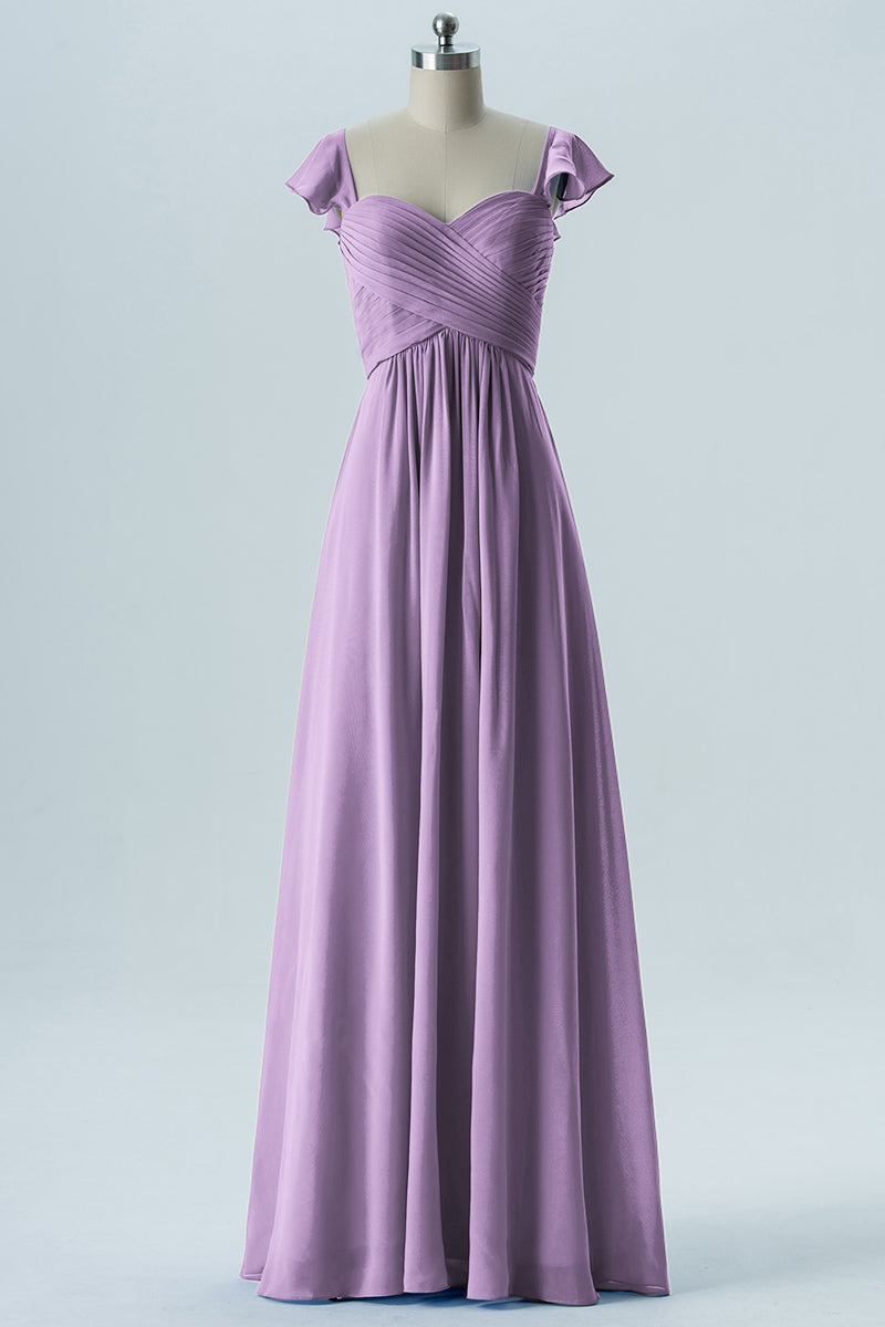 Chiffon Column Sweetheart Cap Sleeves Bridesmaid Dress-B08330
