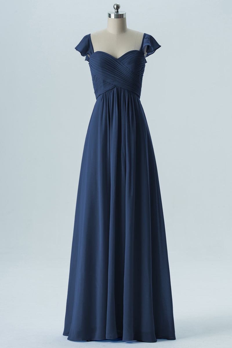 Chiffon Column Sweetheart Cap Sleeves Bridesmaid Dress-B08330