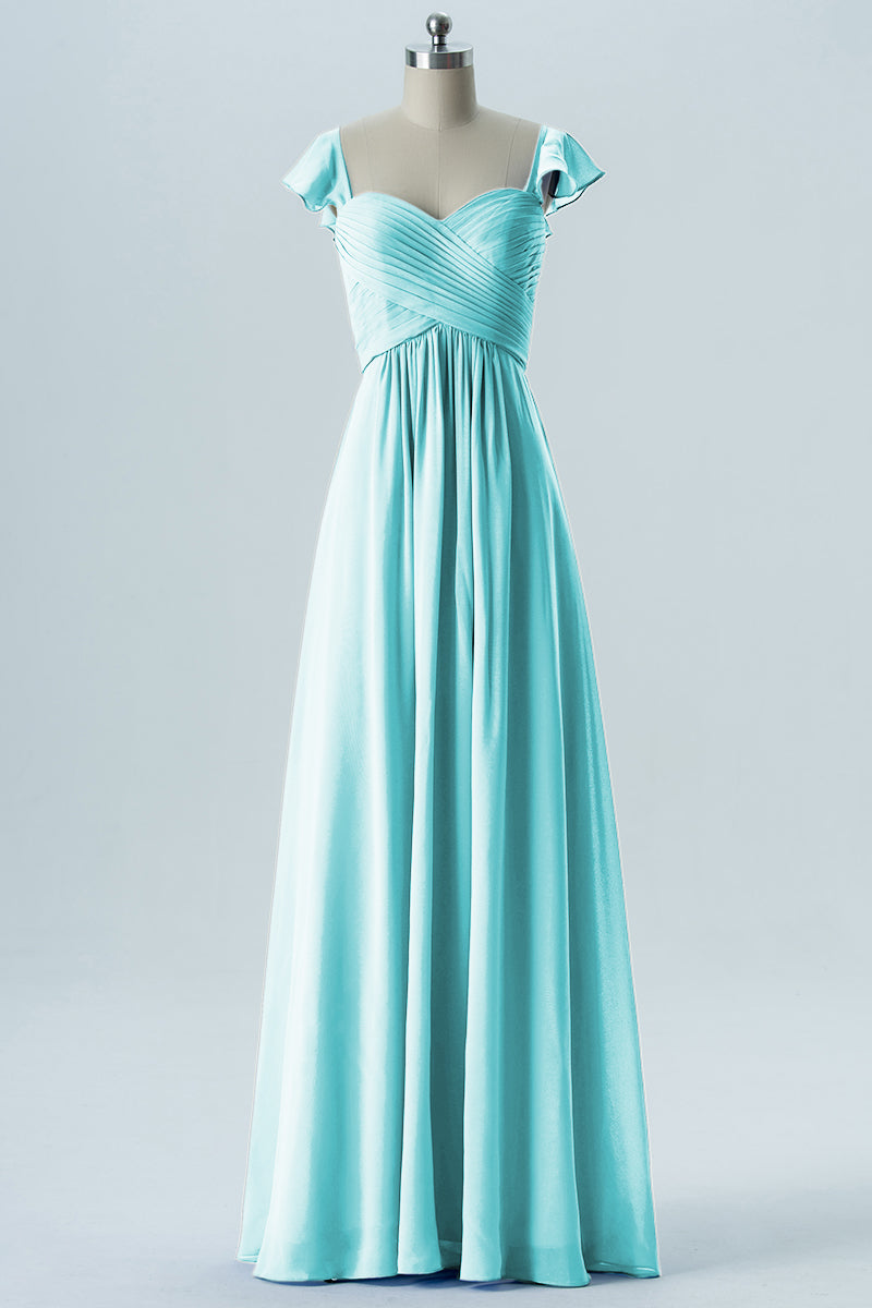 Chiffon Column Sweetheart Cap Sleeves Bridesmaid Dress-B08330