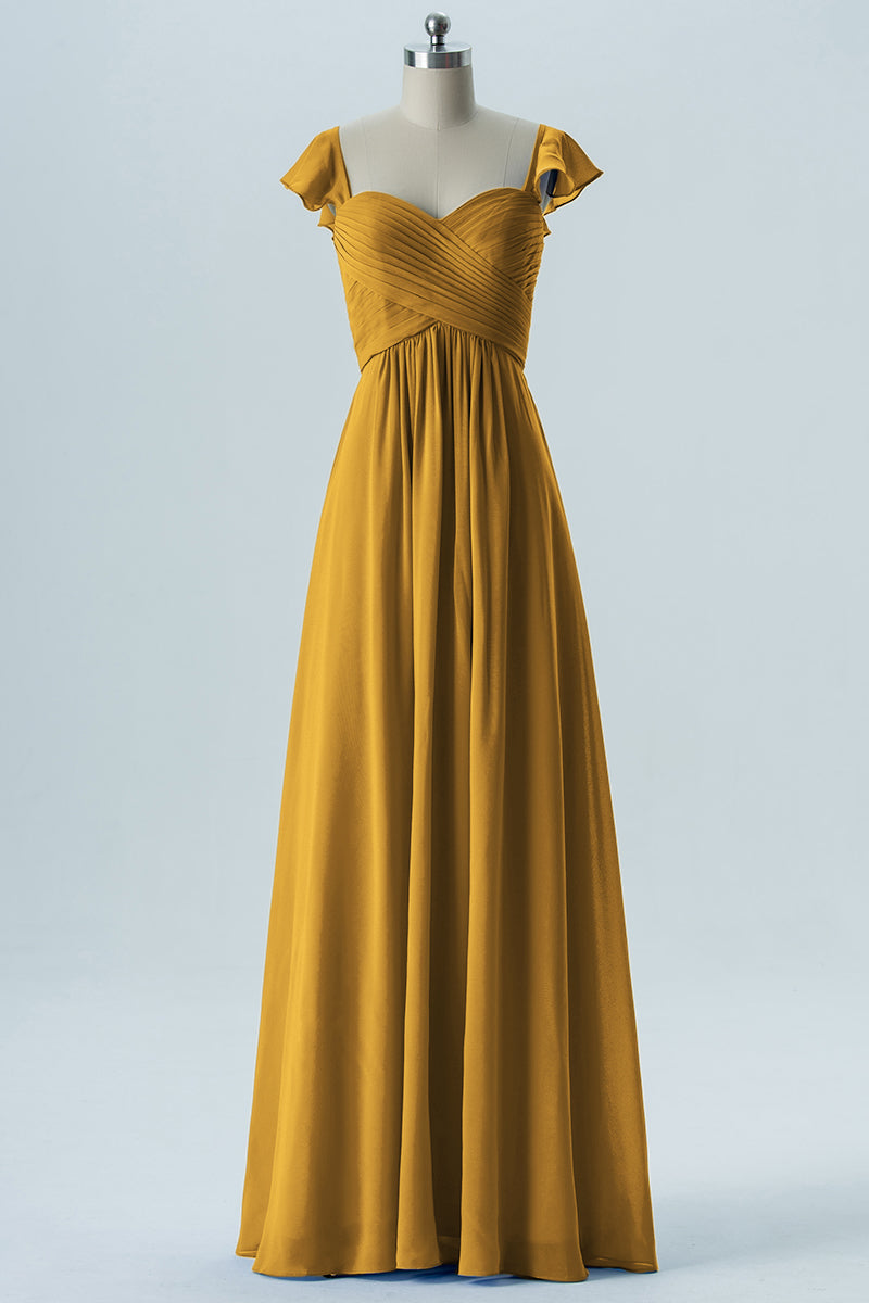 Chiffon Column Sweetheart Cap Sleeves Bridesmaid Dress-B08330