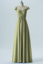 Chiffon Column Sweetheart Cap Sleeves Bridesmaid Dress-B08330