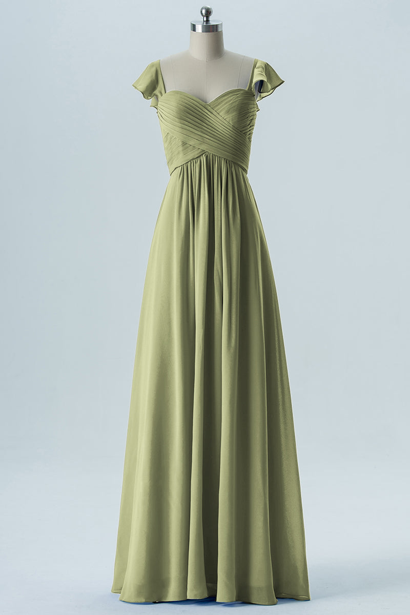 Chiffon Column Sweetheart Cap Sleeves Bridesmaid Dress-B08330