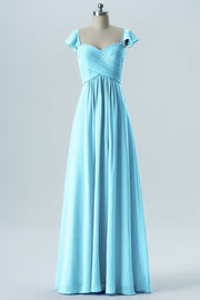 Chiffon Column Sweetheart Cap Sleeves Bridesmaid Dress-B08330