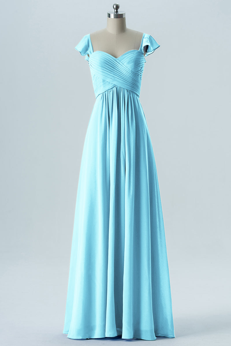 Chiffon Column Sweetheart Cap Sleeves Bridesmaid Dress-B08330