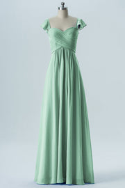 Chiffon Column Sweetheart Cap Sleeves Bridesmaid Dress-B08330