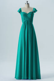 Chiffon Column Sweetheart Cap Sleeves Bridesmaid Dress-B08330