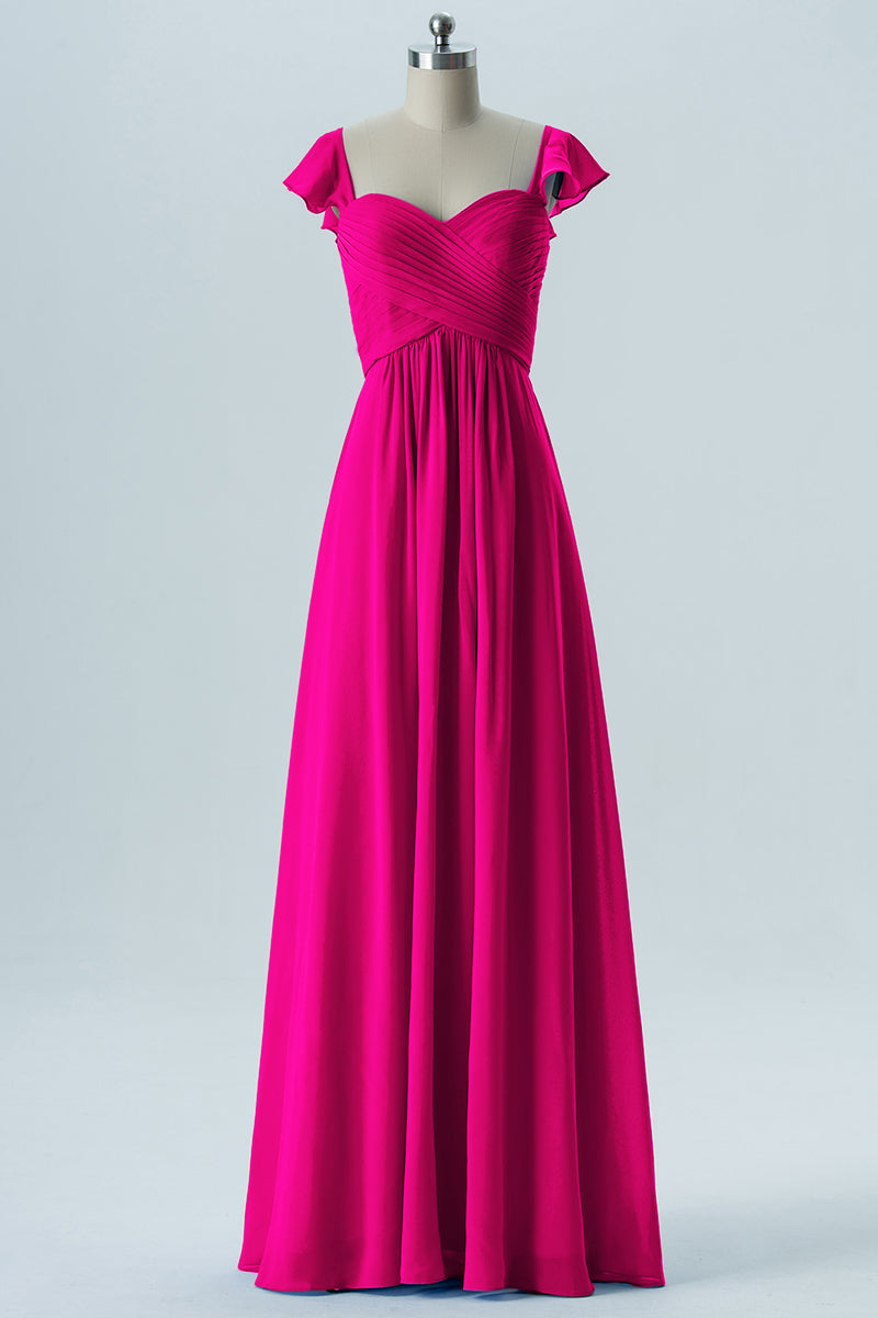 Chiffon Column Sweetheart Cap Sleeves Bridesmaid Dress-B08330