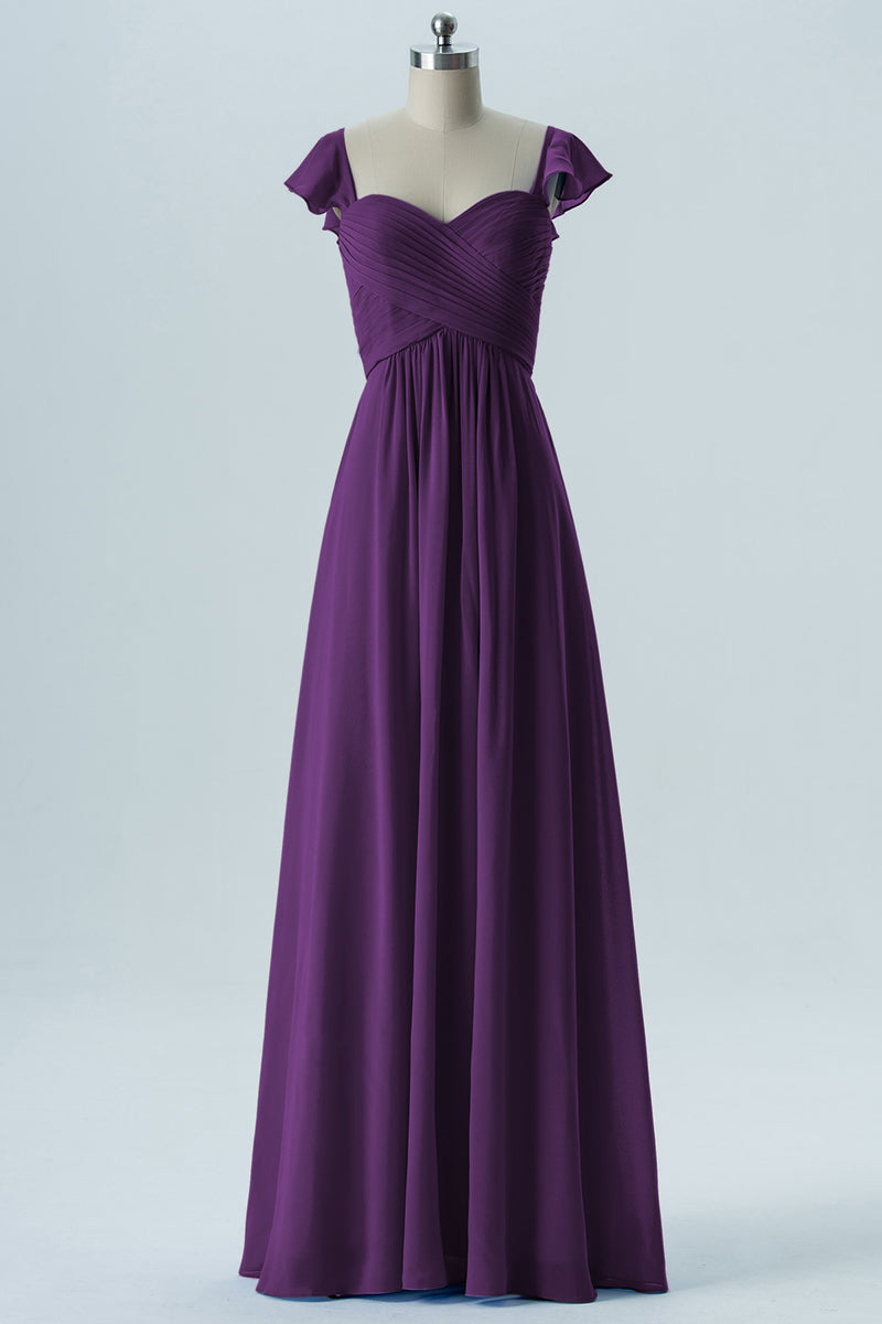 Chiffon Column Sweetheart Cap Sleeves Bridesmaid Dress-B08330