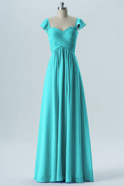 Chiffon Column Sweetheart Cap Sleeves Bridesmaid Dress-B08330