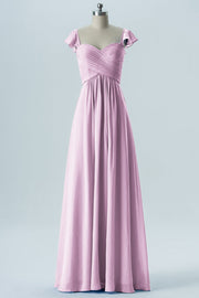Chiffon Column Sweetheart Cap Sleeves Bridesmaid Dress-B08330