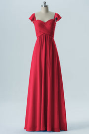 Chiffon Column Sweetheart Cap Sleeves Bridesmaid Dress-B08330