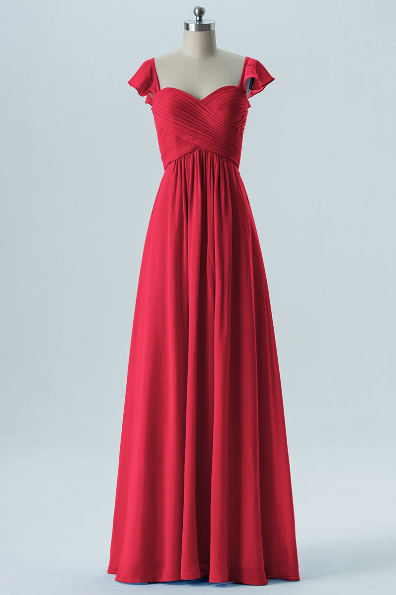 Chiffon Column Sweetheart Cap Sleeves Bridesmaid Dress-B08330