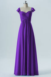 Chiffon Column Sweetheart Cap Sleeves Bridesmaid Dress-B08330