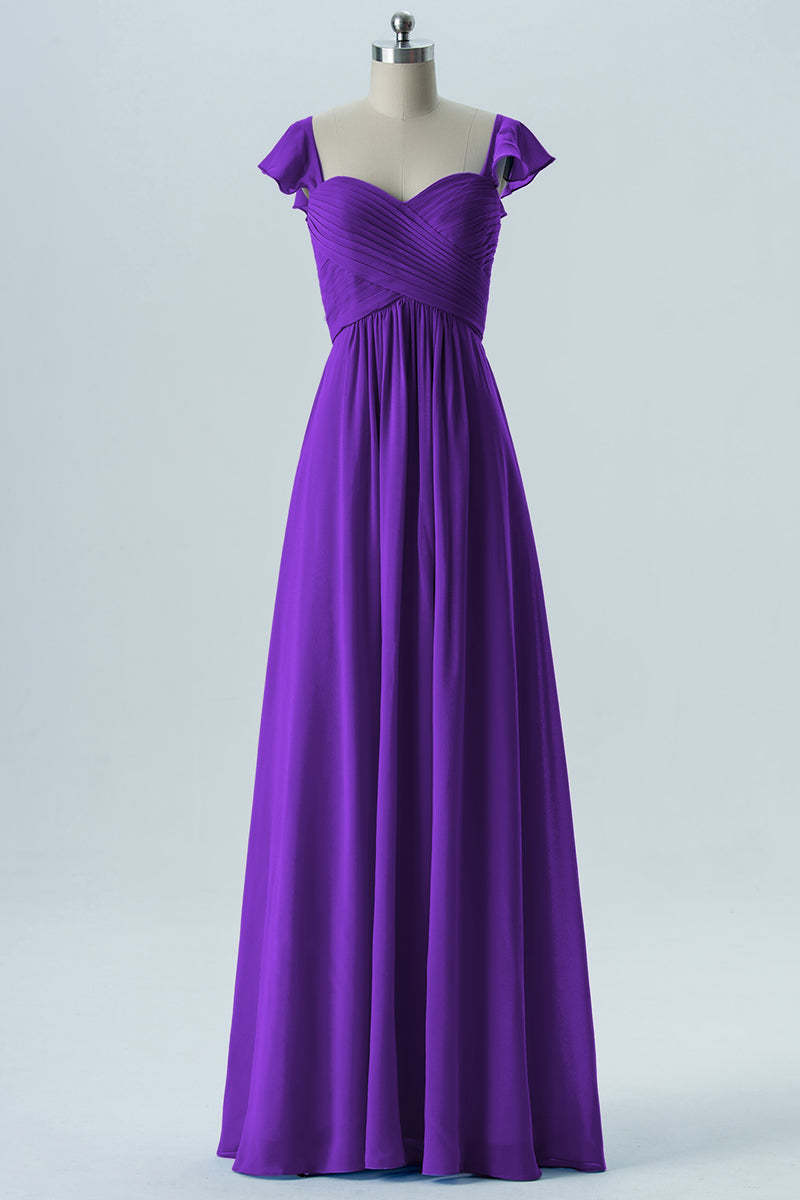 Chiffon Column Sweetheart Cap Sleeves Bridesmaid Dress-B08330