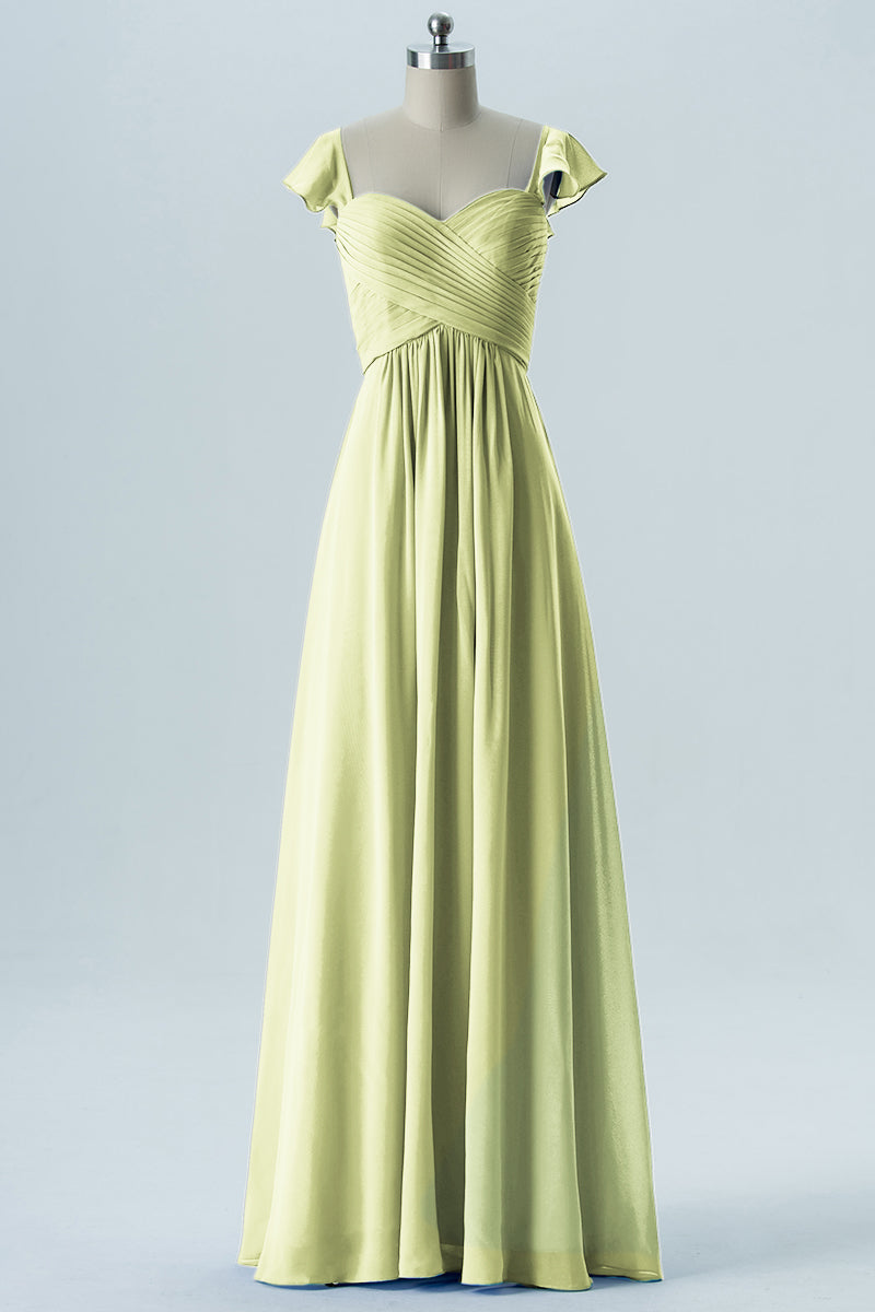Chiffon Column Sweetheart Cap Sleeves Bridesmaid Dress-B08330