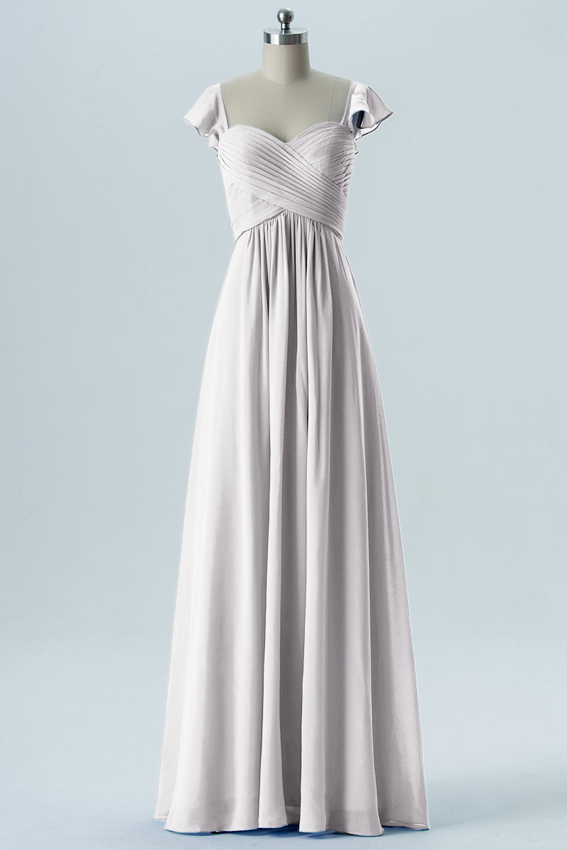Chiffon Column Sweetheart Cap Sleeves Bridesmaid Dress-B08330