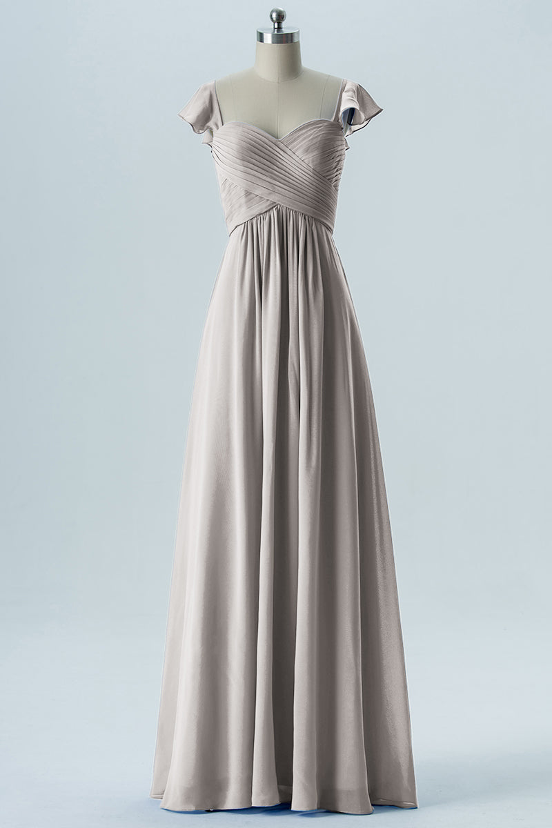 Chiffon Column Sweetheart Cap Sleeves Bridesmaid Dress-B08330