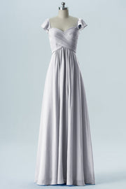 Chiffon Column Sweetheart Cap Sleeves Bridesmaid Dress-B08330
