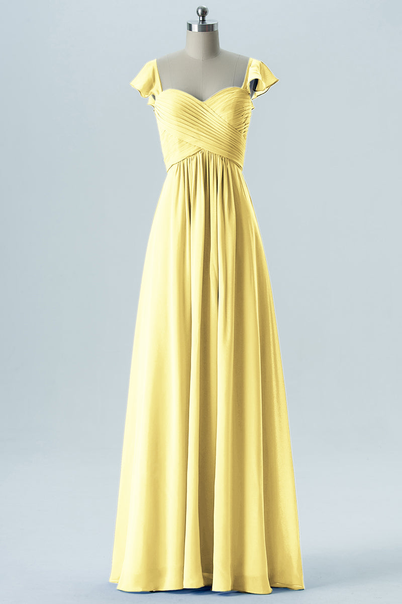 Chiffon Column Sweetheart Cap Sleeves Bridesmaid Dress-B08330