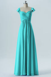 Chiffon Column Sweetheart Cap Sleeves Bridesmaid Dress-B08330