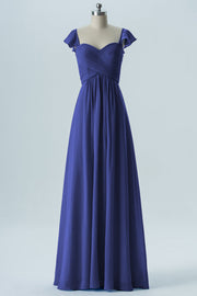 Chiffon Column Sweetheart Cap Sleeves Bridesmaid Dress-B08330