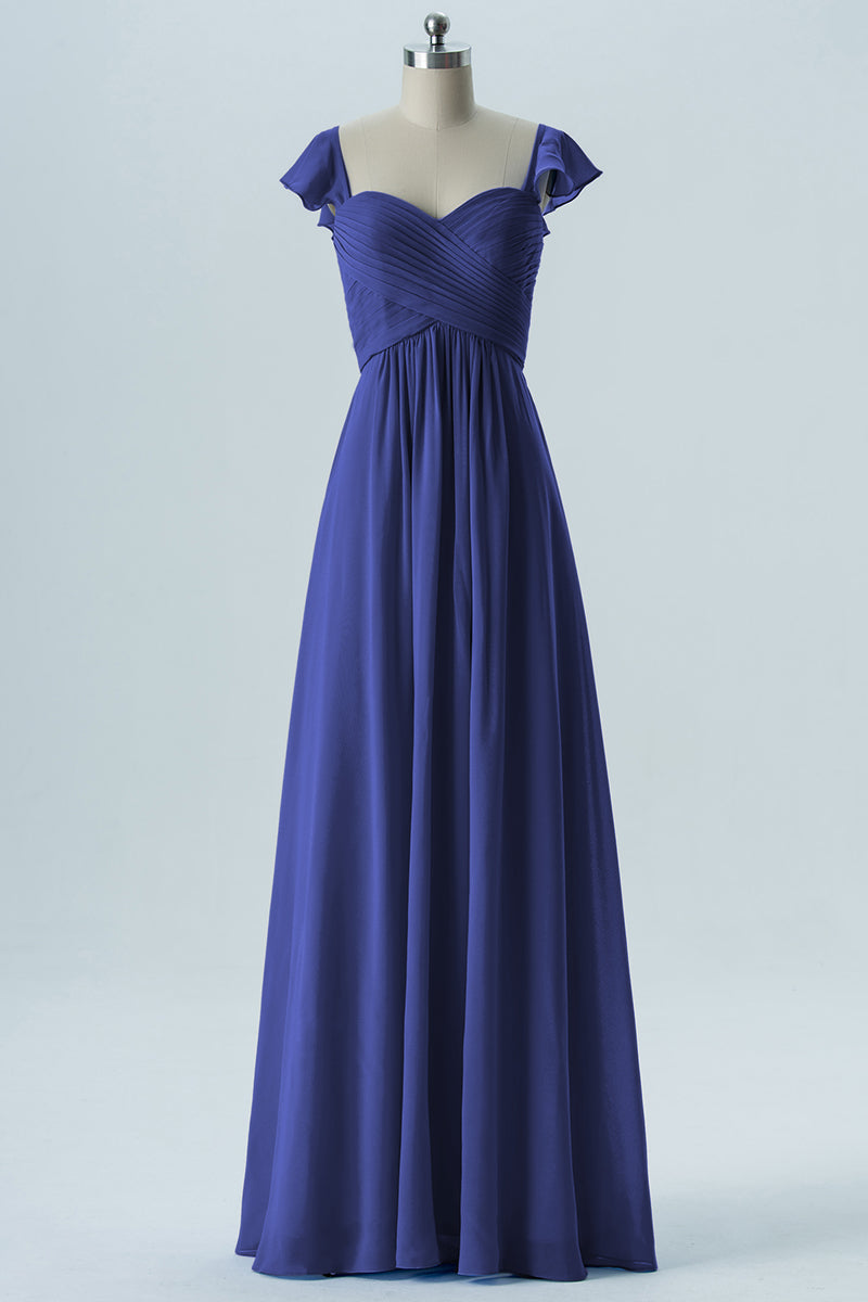 Chiffon Column Sweetheart Cap Sleeves Bridesmaid Dress-B08330