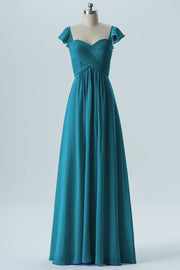 Chiffon Column Sweetheart Cap Sleeves Bridesmaid Dress-B08330