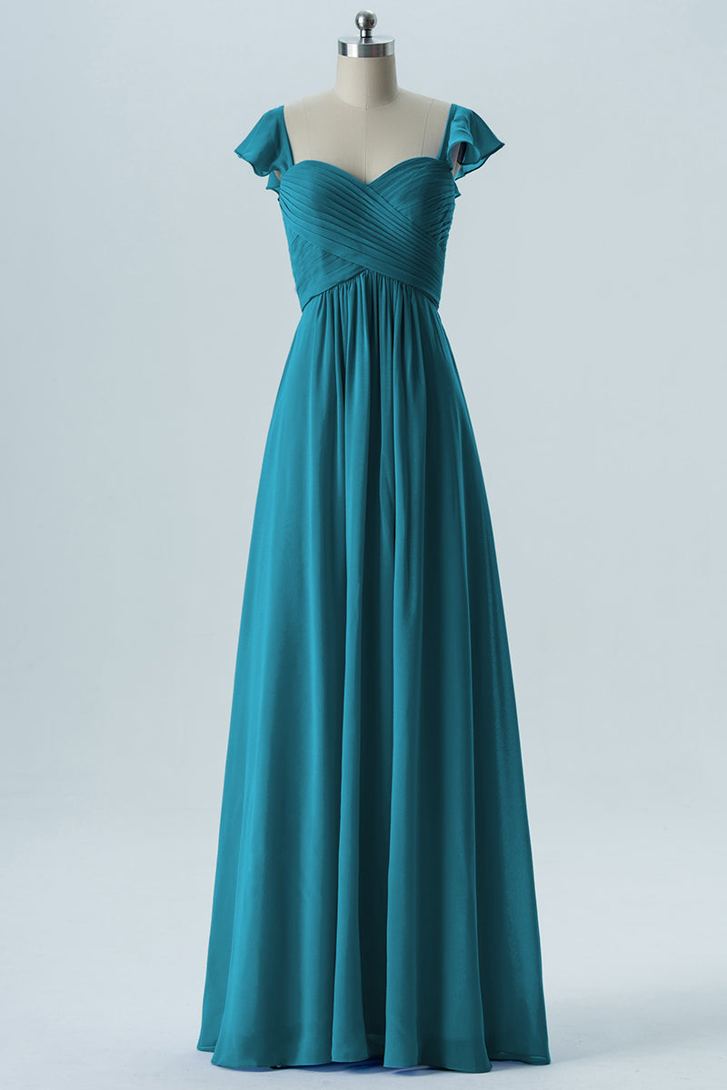Chiffon Column Sweetheart Cap Sleeves Bridesmaid Dress-B08330