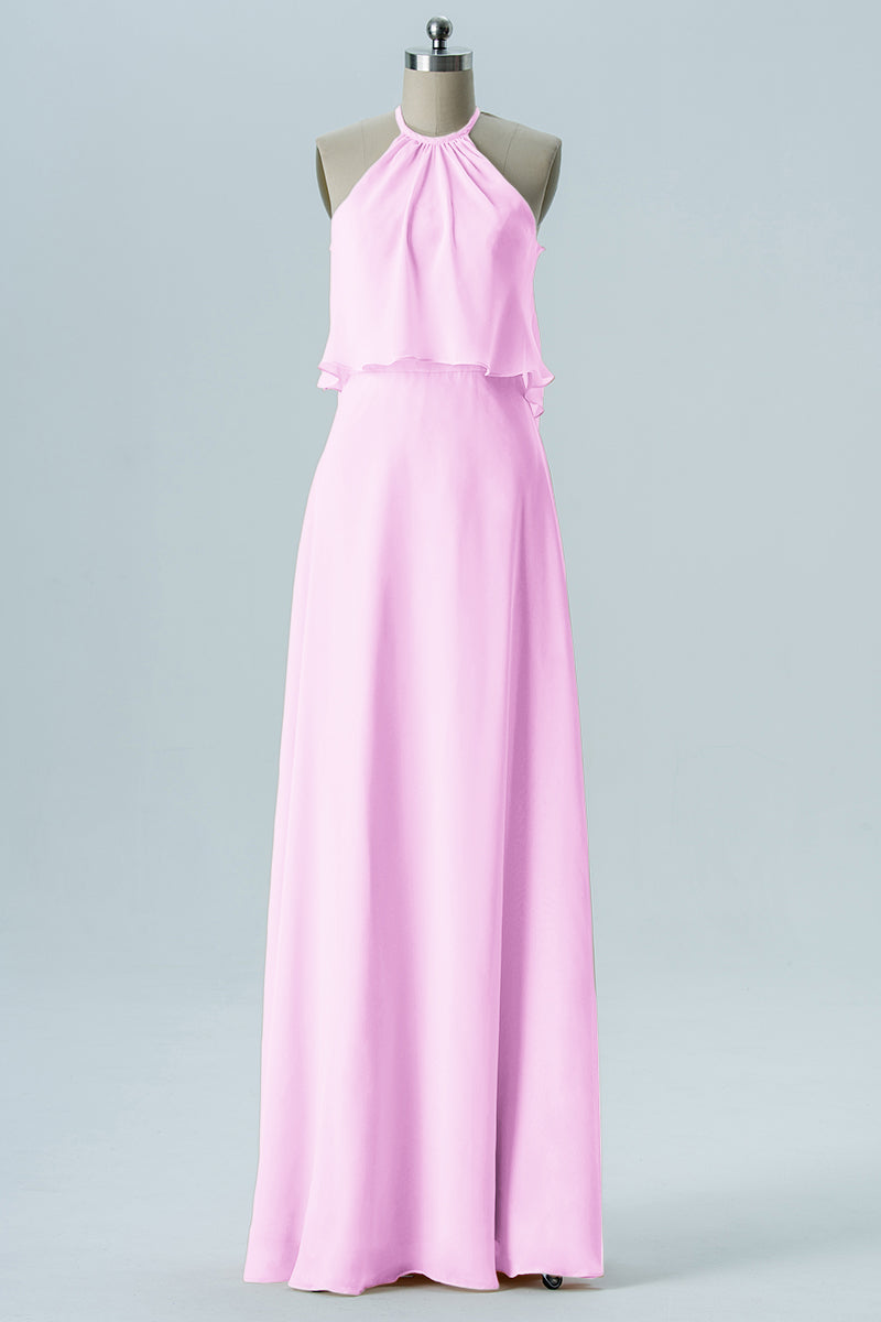 Chiffon Column Jewel Neck Sleeveless Bridesmaid Dress-B08332