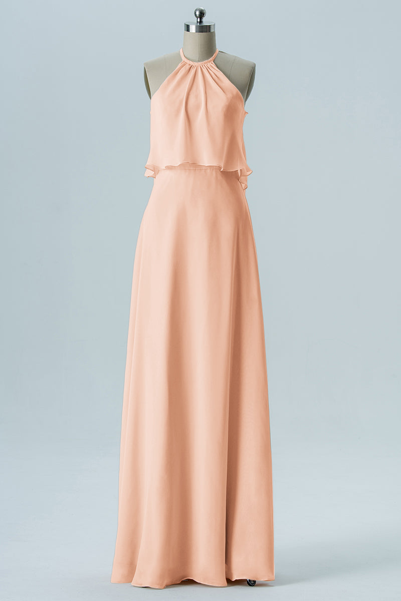 Chiffon Column Jewel Neck Sleeveless Bridesmaid Dress-B08332