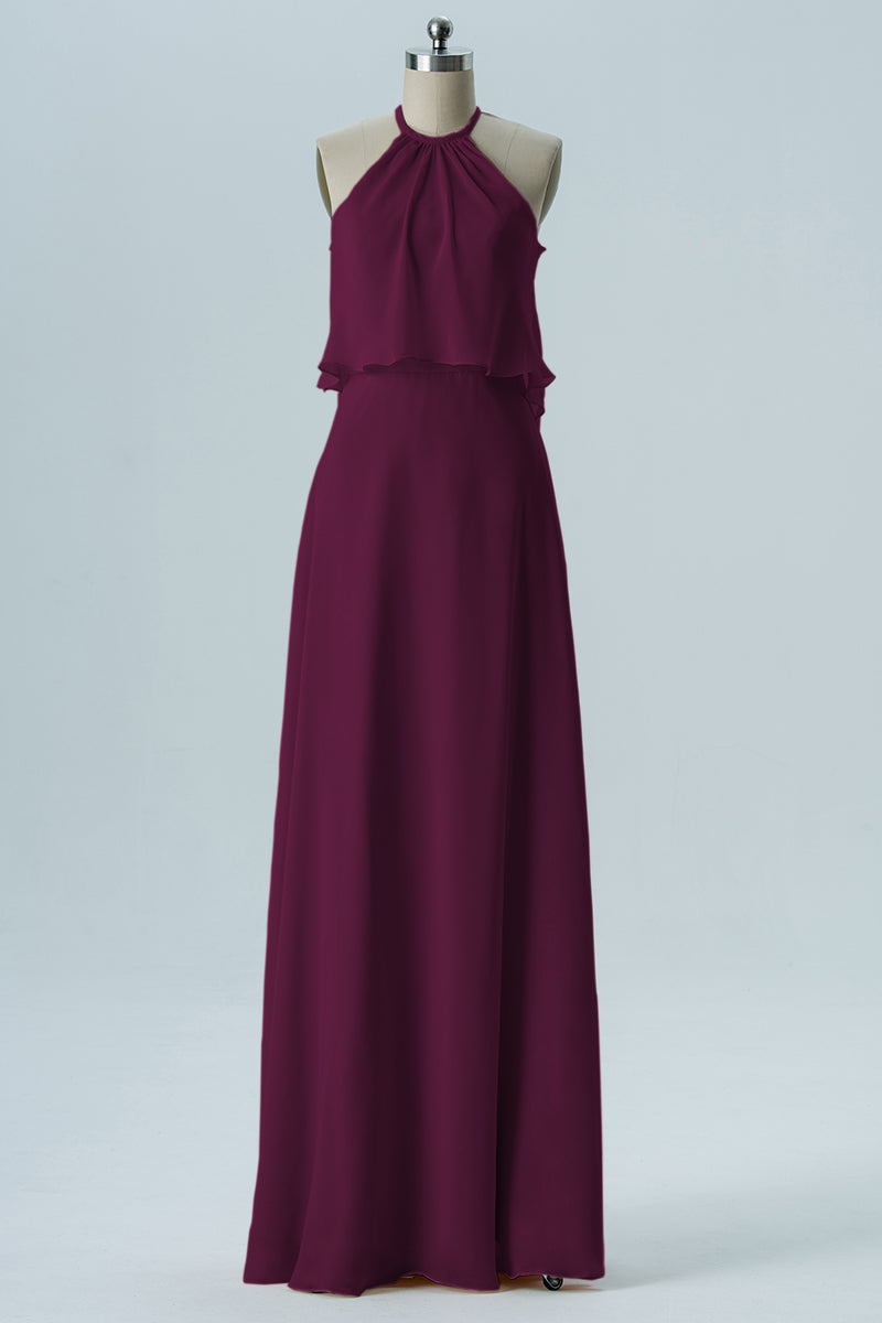 Chiffon Column Jewel Neck Sleeveless Bridesmaid Dress-B08332