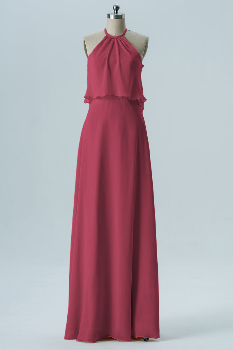 Chiffon Column Jewel Neck Sleeveless Bridesmaid Dress-B08332