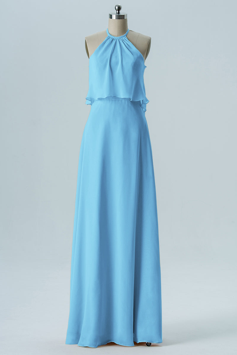 Chiffon Column Jewel Neck Sleeveless Bridesmaid Dress-B08332
