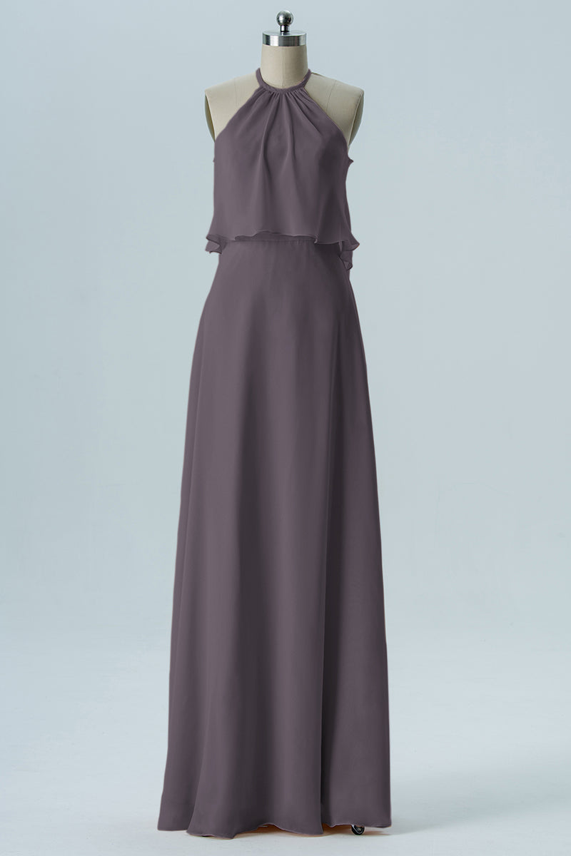 Chiffon Column Jewel Neck Sleeveless Bridesmaid Dress-B08332