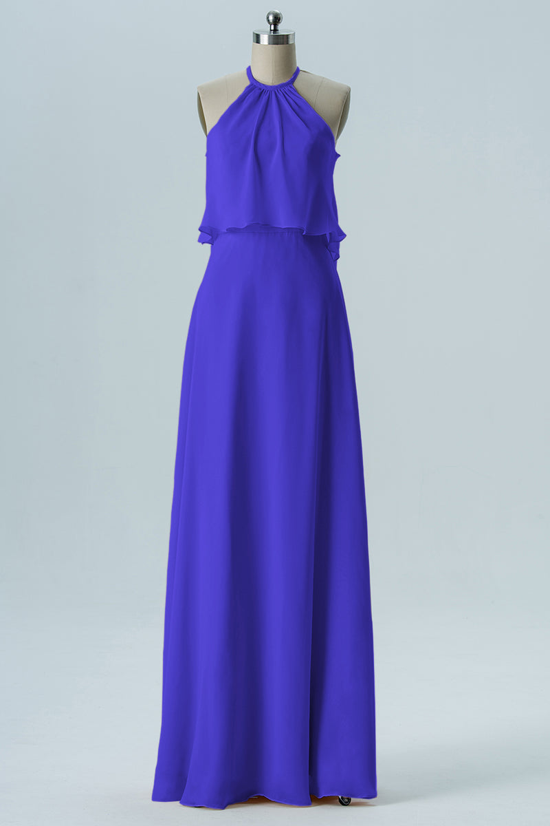Chiffon Column Jewel Neck Sleeveless Bridesmaid Dress-B08332