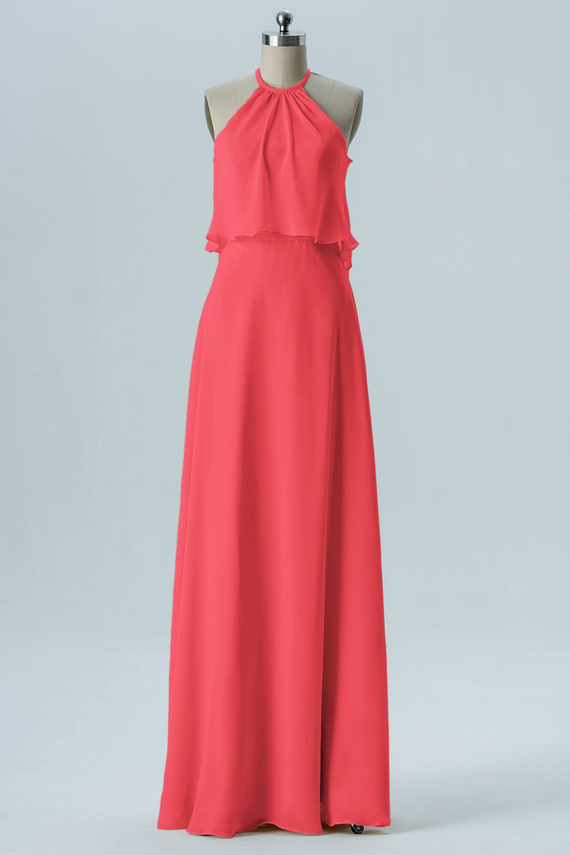 Chiffon Column Jewel Neck Sleeveless Bridesmaid Dress-B08332