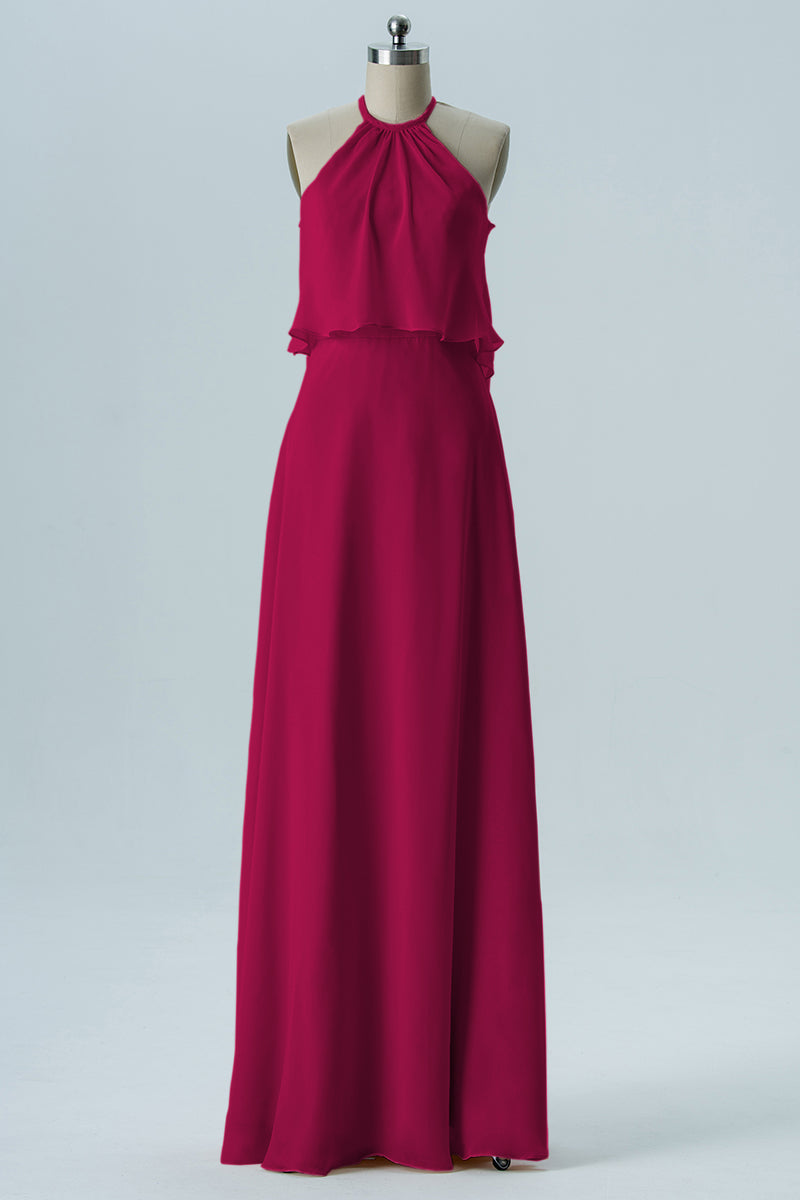 Chiffon Column Jewel Neck Sleeveless Bridesmaid Dress-B08332