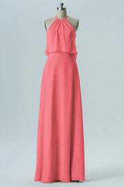 Chiffon Column Jewel Neck Sleeveless Bridesmaid Dress-B08332