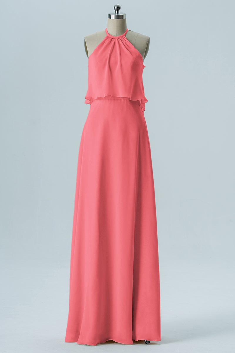 Chiffon Column Jewel Neck Sleeveless Bridesmaid Dress-B08332