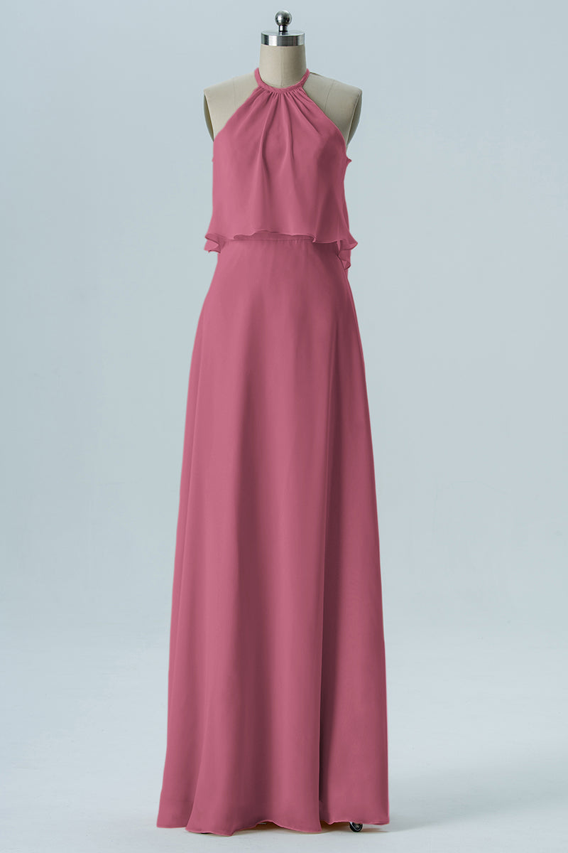 Chiffon Column Jewel Neck Sleeveless Bridesmaid Dress-B08332