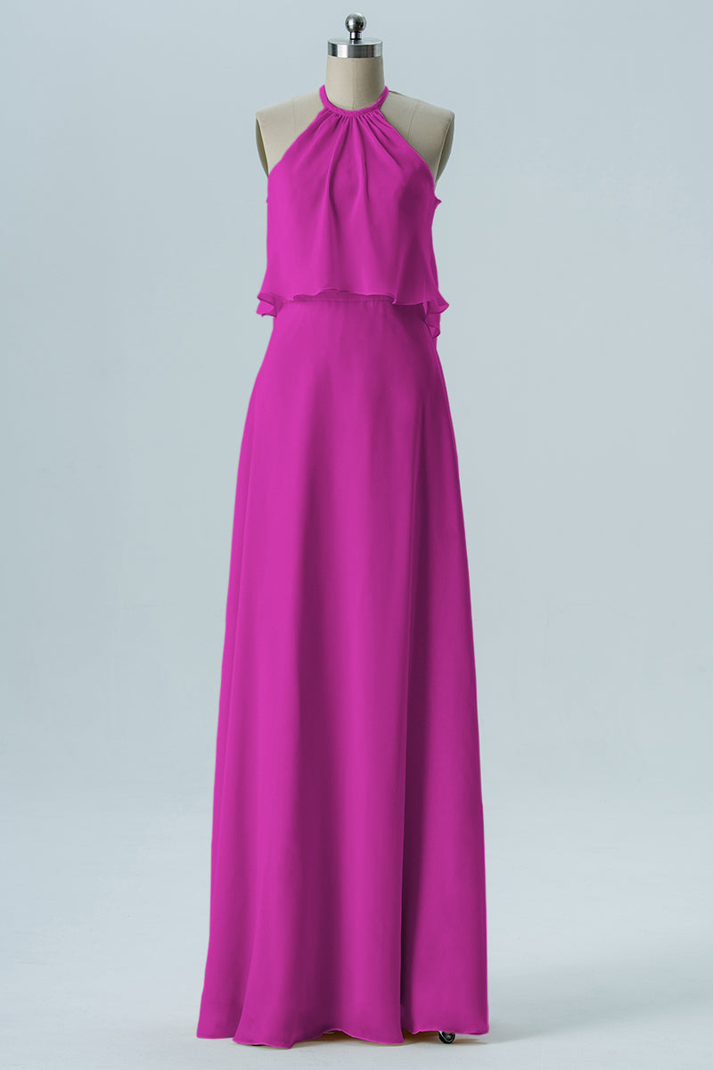 Chiffon Column Jewel Neck Sleeveless Bridesmaid Dress-B08332