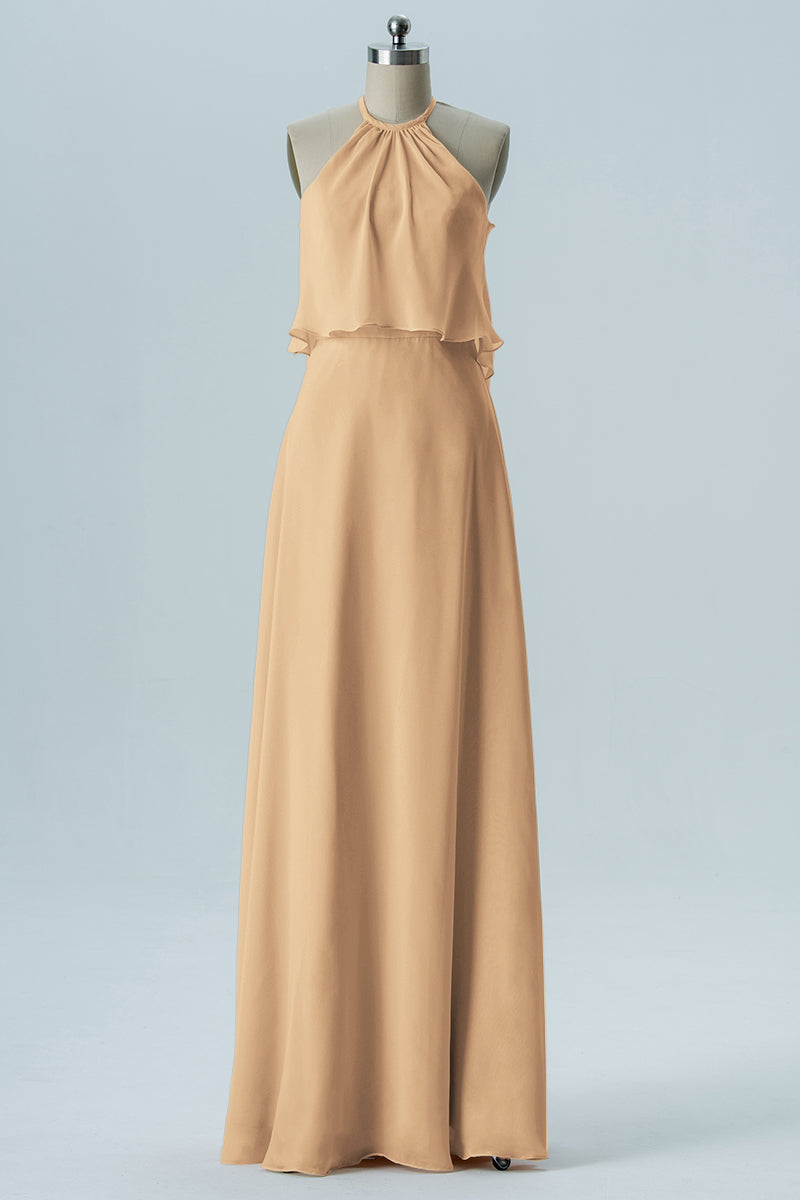 Chiffon Column Jewel Neck Sleeveless Bridesmaid Dress-B08332