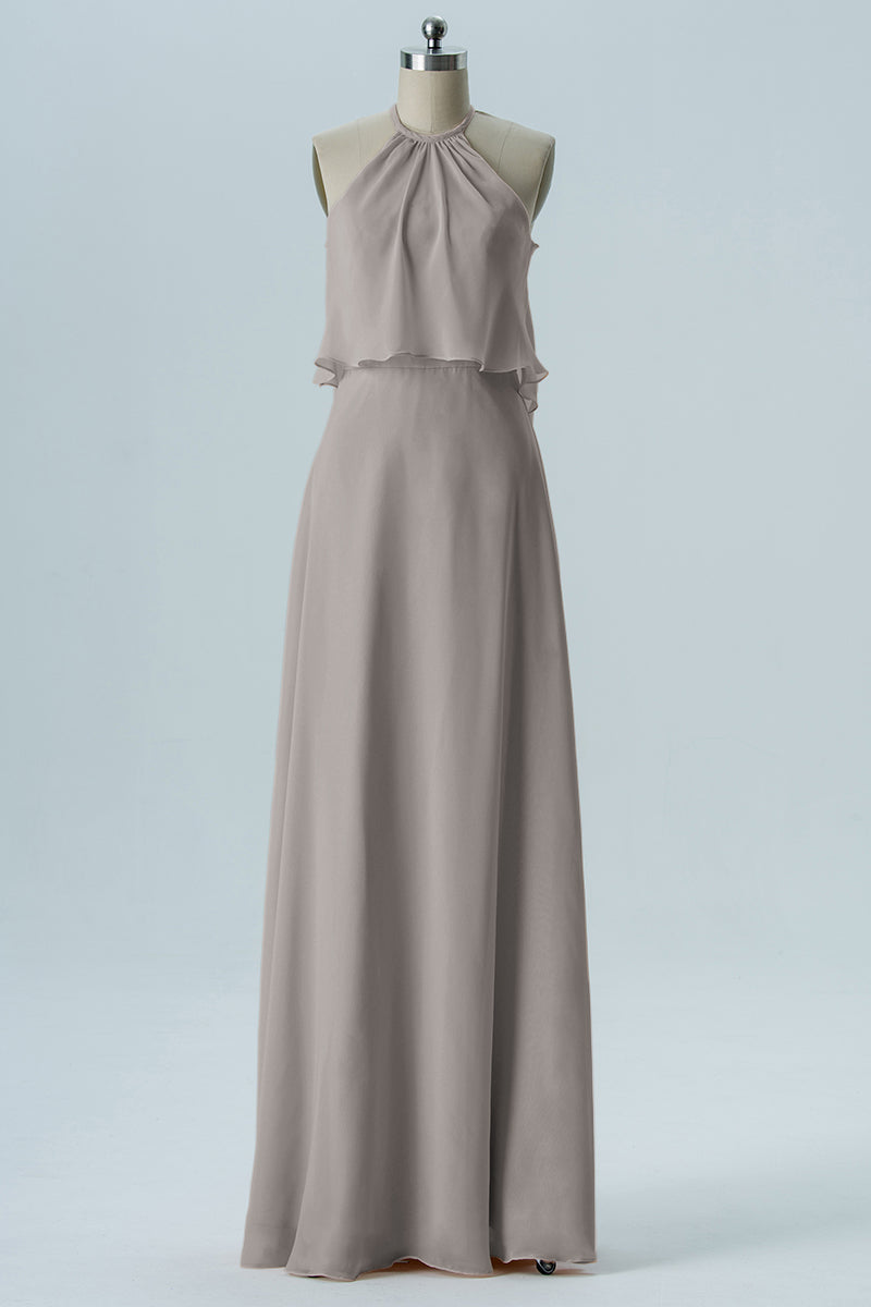 Chiffon Column Jewel Neck Sleeveless Bridesmaid Dress-B08332