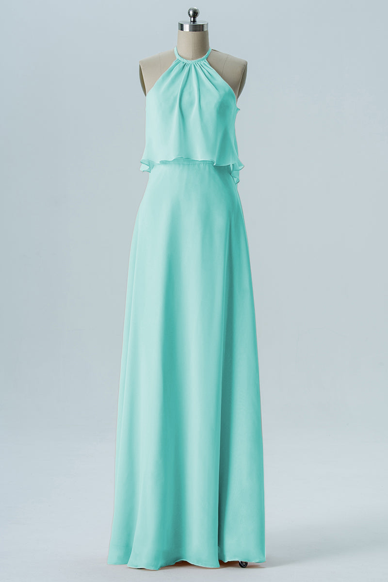 Chiffon Column Jewel Neck Sleeveless Bridesmaid Dress-B08332