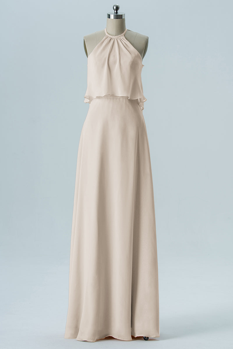 Chiffon Column Jewel Neck Sleeveless Bridesmaid Dress-B08332