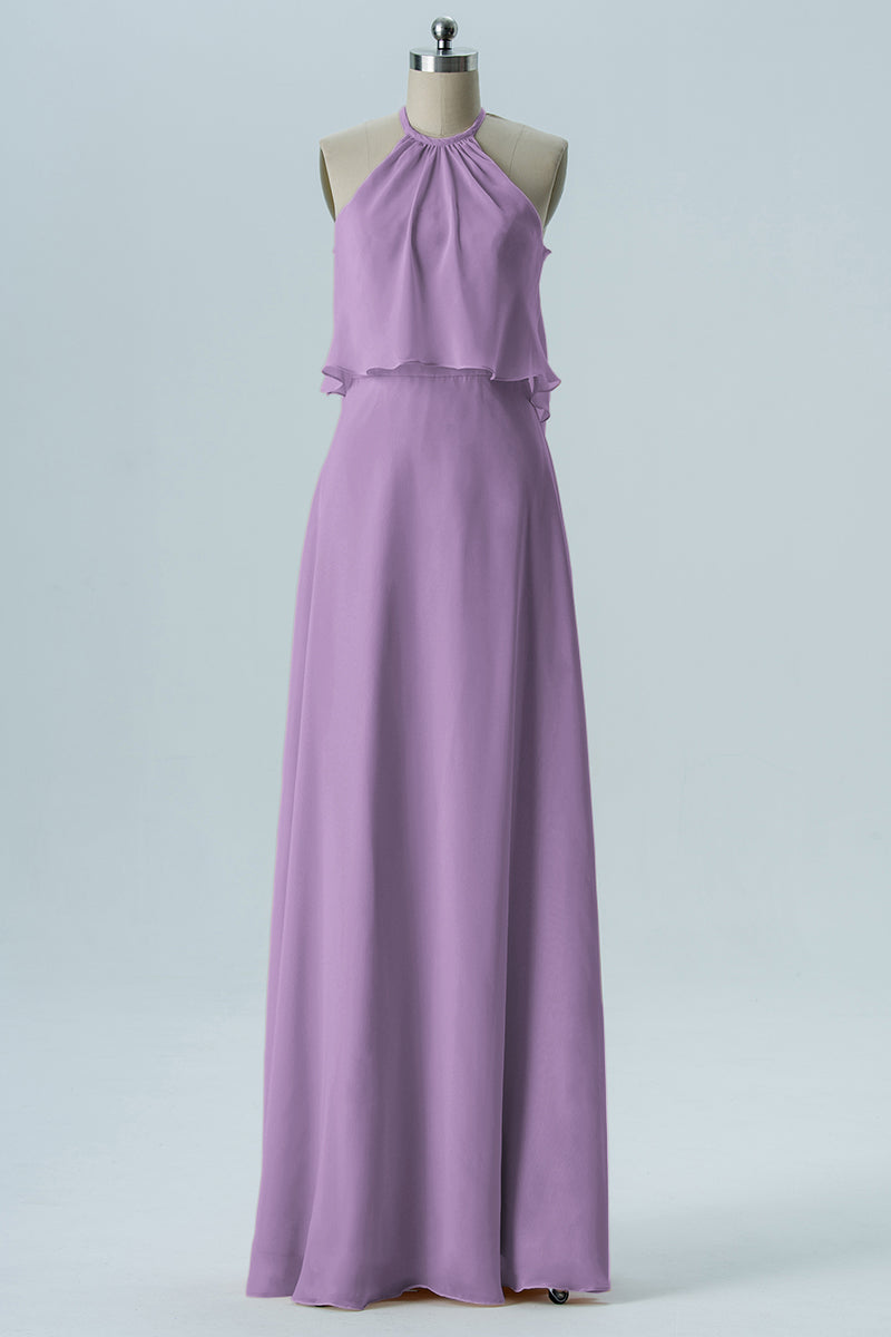 Chiffon Column Jewel Neck Sleeveless Bridesmaid Dress-B08332